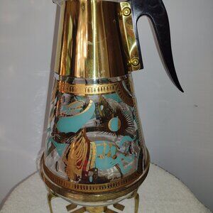 Vintage MCM Signed Fred Press Corning MID CENTURY Glass Coffee Carafe 10" Tall